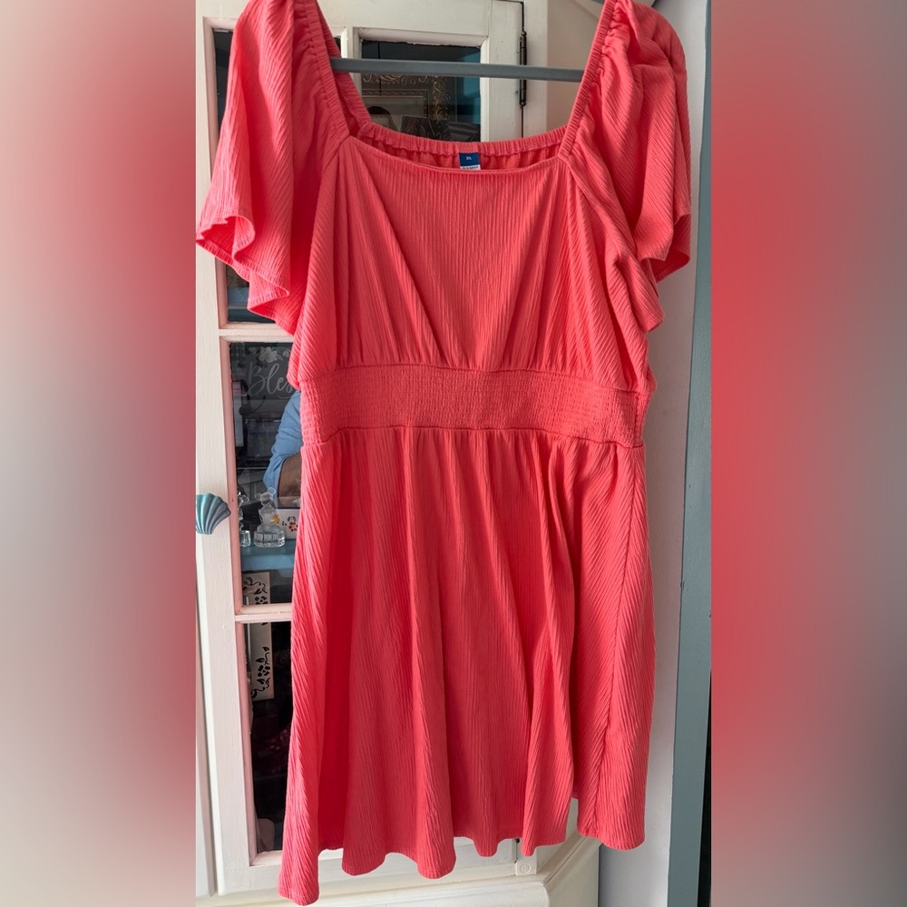 Old Navy Coral Dress with Flutter Sleeves